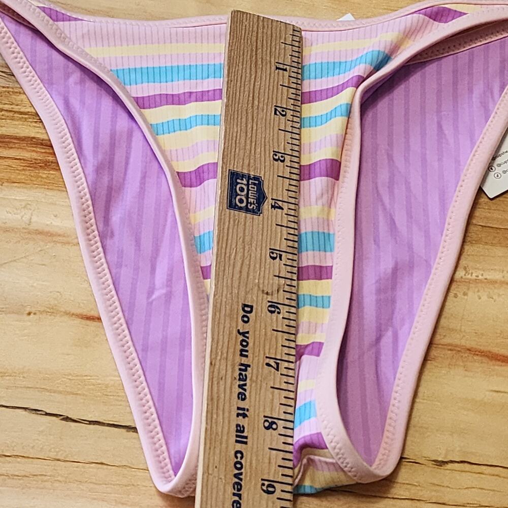 NWT CUPSHE Bikini Swimsuit 2 Pc Womens Small Striped Bandeau Top Hip Tie Sexy - Picture 14 of 14